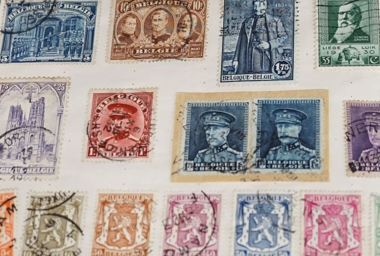 World stamps in 6 albums including Lincoln and Triumph album with G.B. 1841 1d red, browns and 2d blues used, 1d red plate 138 mint block of 6, British Commonwealth, Hong Kong, New Zealand 1858 1sh. emerald green used, S